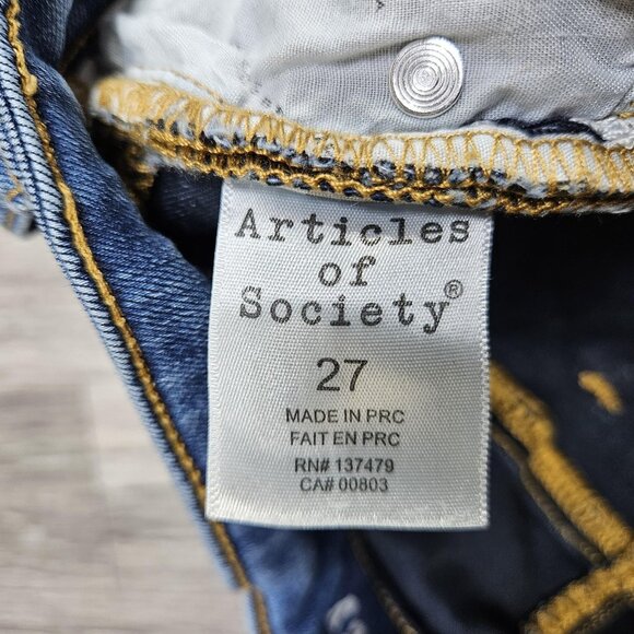 Articles Of Society Jeans Womens 27 Medium Wash Blue Distressed Skinny Denim - Picture 7 of 14